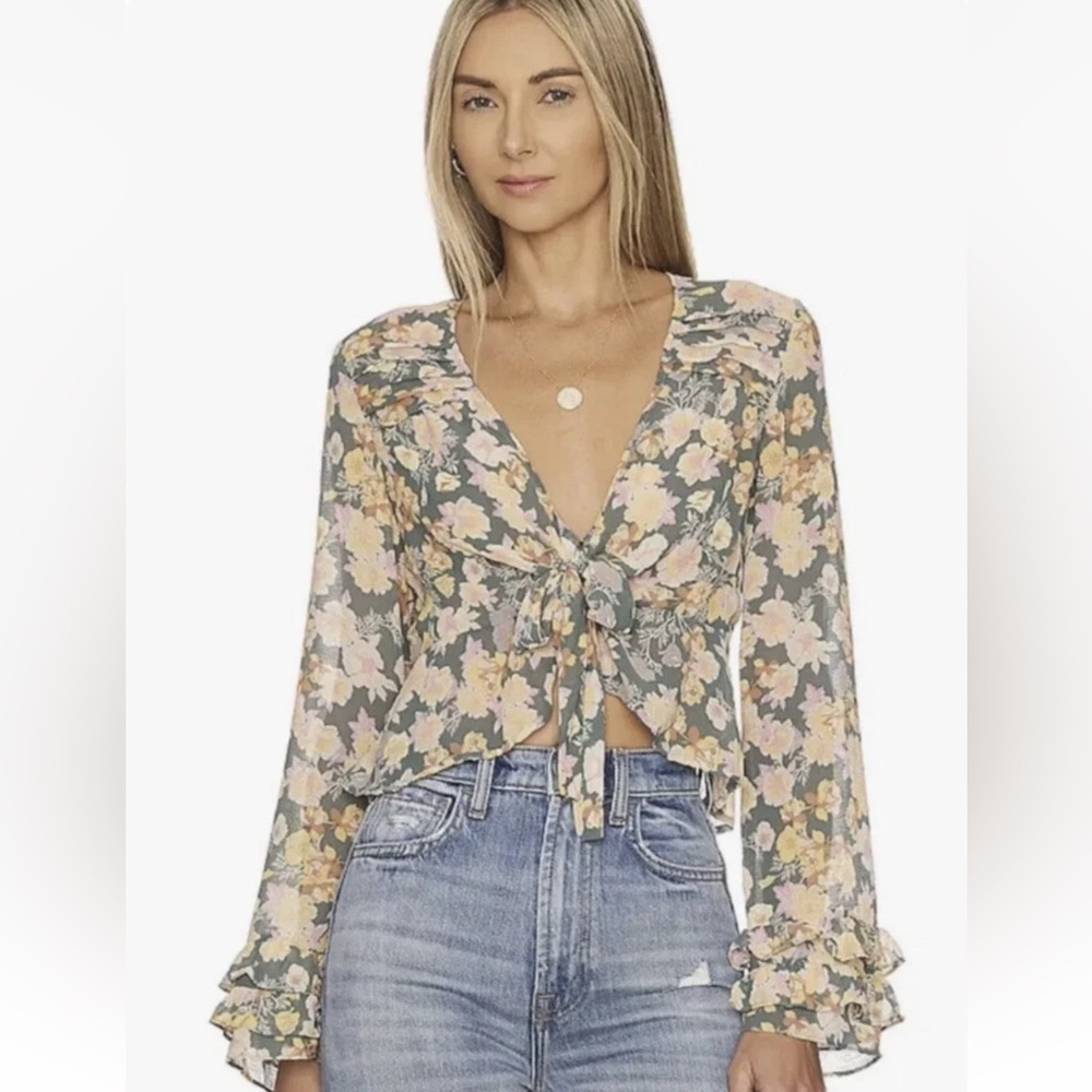 Free People Maybel Blouse in Happy‎ Combo Floral Ruffle XS